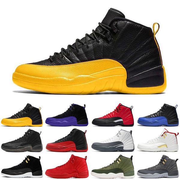 

new jumpman 12 12s dark grey men basketball shoes reverse taxi game royal university blue bulls mens trainers sports sneakers size 7-13