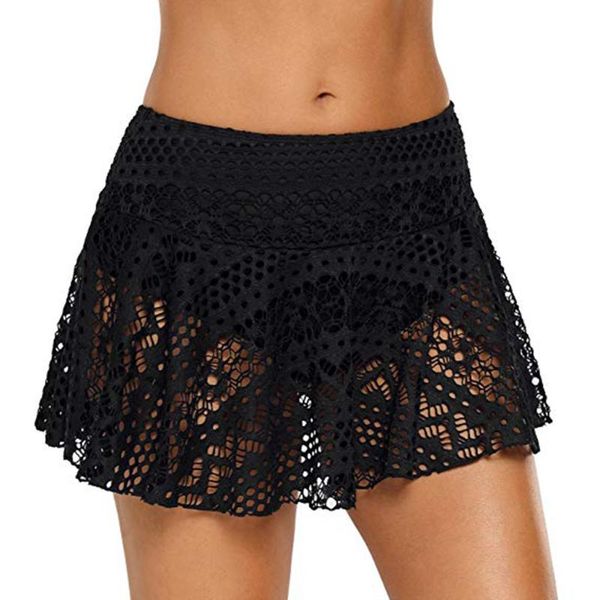 

women' lace crochet skort swim skirt bikini bottom swimsuit skirt fashion pure color fashion skort swim skirt#g40, Blue;gray