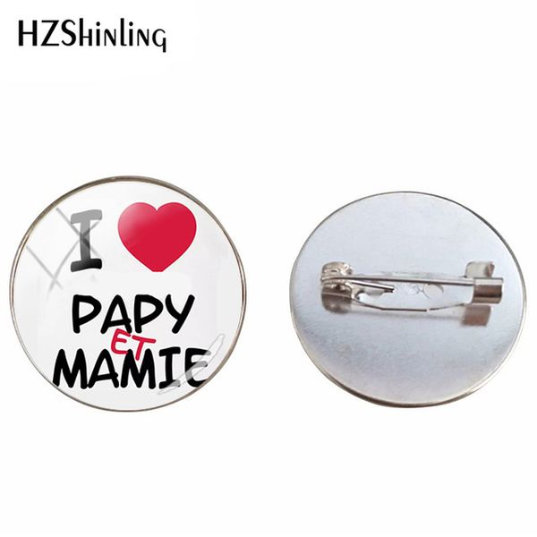 

2019 new fashion trendy super papy mamie brooch love grandpa grandma french art pattern glass dome breastpin jewelry, Gray