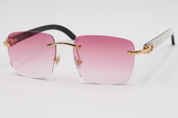 

wholesale new style 8300816 sunglasses genuine natural black and white vertical stripes buffalo horn rimless glasses gold brown lens, White;black