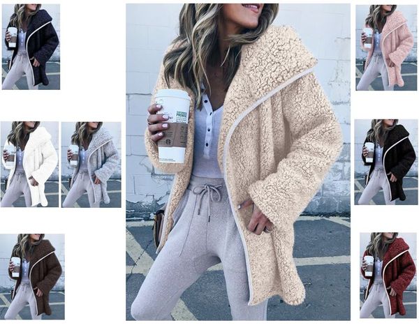 

women fleece jacket fashion long sleeve winter warm sweater knitted cardigan loose sweater outwear jacket coat, Black