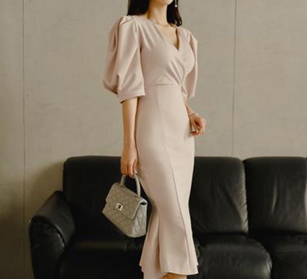

casual dresses 2021 summer women short sleeve v neck solid slim long dress elegant bodycon mermaid, Black;gray