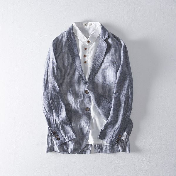 

men spring fashion japan style minimalism striped long sleeve single breasted suit blouses male linen casual coats, White;black