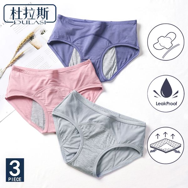 

dulasi leak proof menstrual panties physiological pants women underwear period comfort cotton mid rise breathable briefs 9063, Black;pink