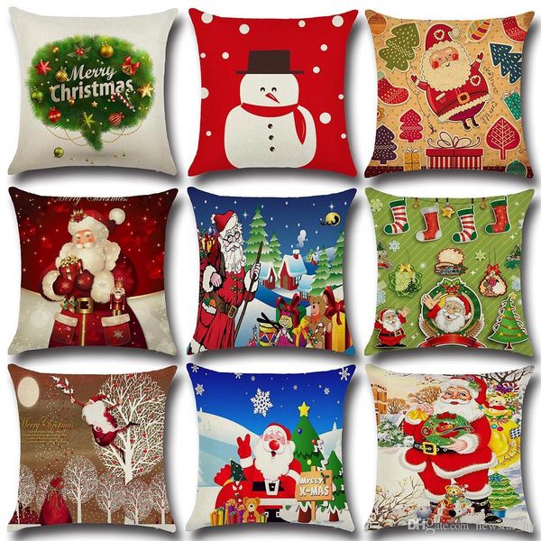 

45*45cm square throw pillow case merry christmas santa claus cotton linen cushion cover pillowcase xmas party home sofa bed decor