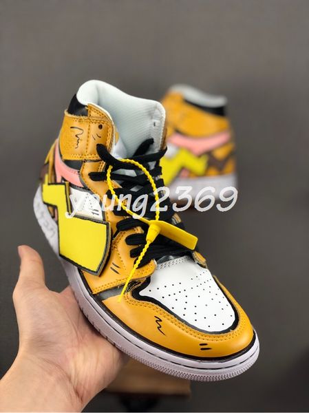 

2019 new customer pokes 1s yellow white 1 one platform mens basketball shoes for womens sports air off designer sneakers trainers size 11, Black