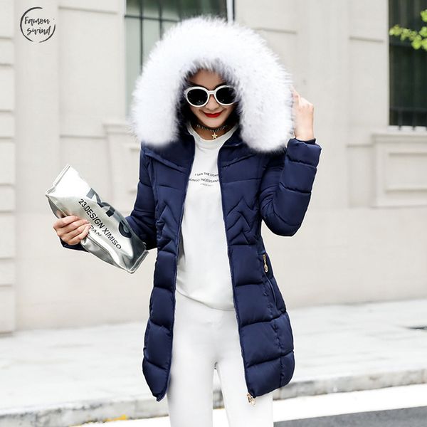 

winter female long jacket down winter coat women fake fur collar warm parka outerwear 2019 jacket winter jacket women coat, Black