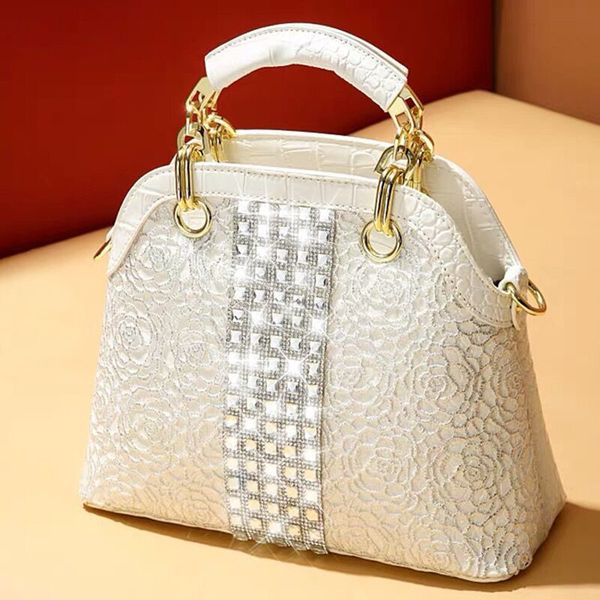 

new genuine leather women bag cowhide crocodile lace bag fashion women diamond ladies handbag shoulder messenger shell bags