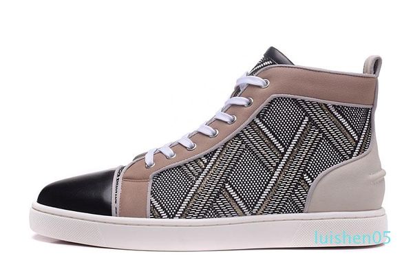 

brand designer luxury mens red bottoms casual shoes women high sneakers spikes leather flats boots wholesale for al05, Black