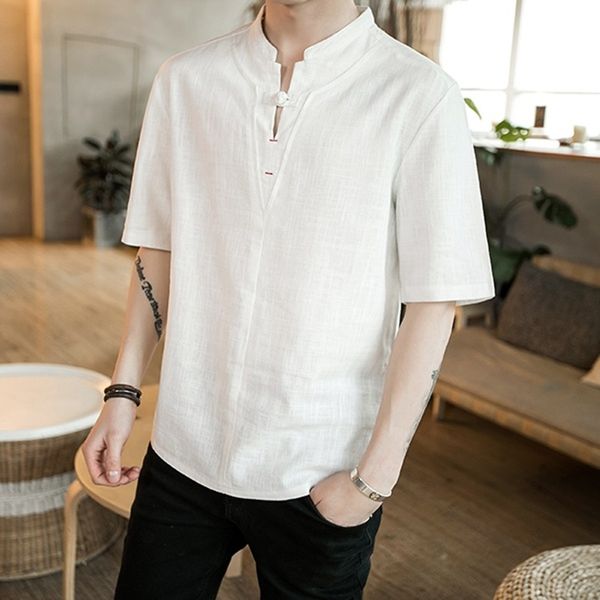 

shirt linen male mandarin collar shirts for men clothes 2018 oriental mens clothing traditional chinese shirt ta359, Red