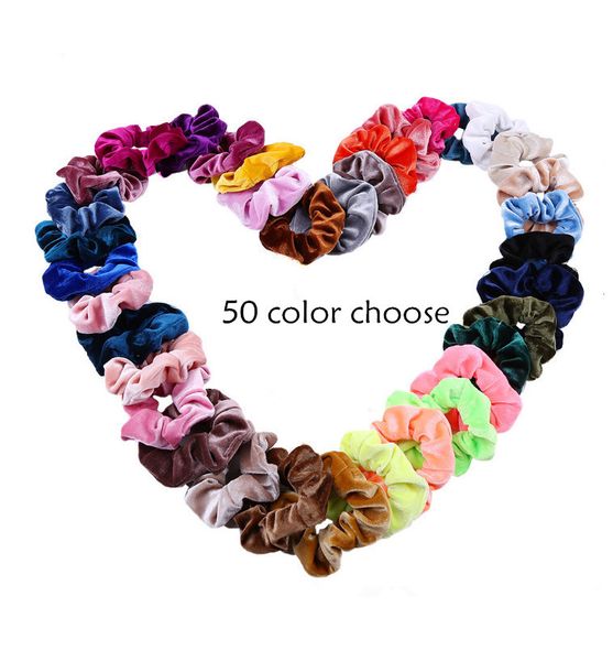 

50 colors solid lady hair scrunchies ring velvet elastic hair bands bobble sports dance soft charming scrunchie hairband, Slivery;white