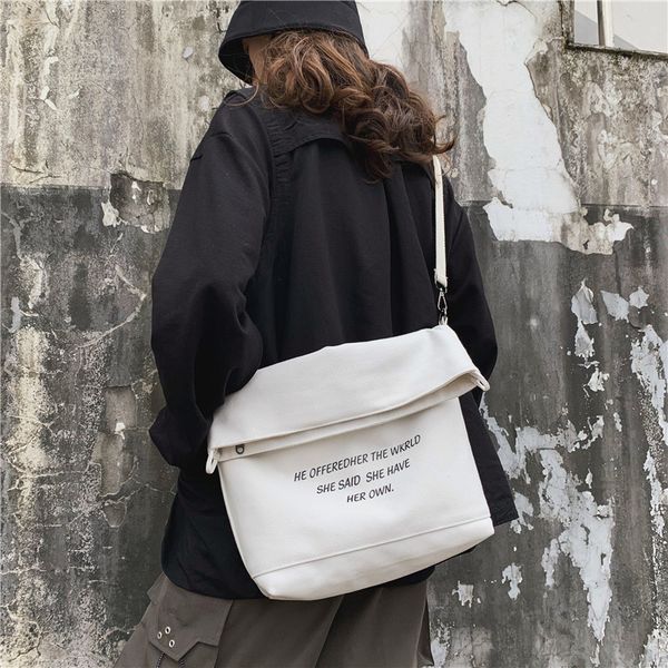 

2019 harajuku shoulder canvas bag street fashion accessories couple canvas bag men women street large capacity messenger