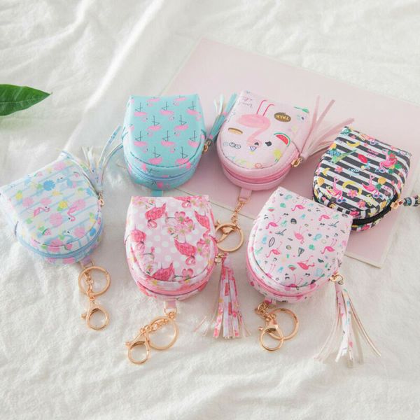 

2020 womens leather small mini wallet card holder zip coin purse flamingo pattern handbag storage bags