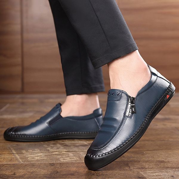 

spring genuine leather shoes men loafers anti-collision casual man shoes breathable slip on boat shoes business chaussure homme, Black