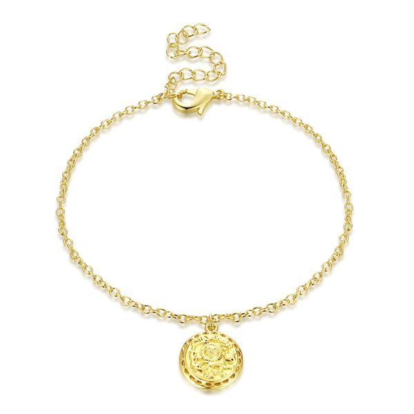 

fashion women sun god carved pendant bracelet exquisite round drop bracelet gold color bronze link chain lobster claps jewelry, Black