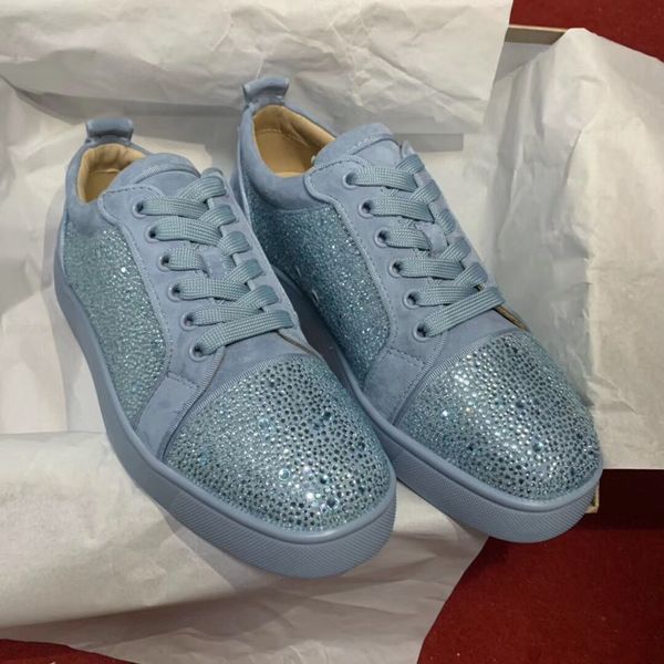

super highest quality1.1 women men rhinesstone red bottom sneaker strass shoes low cut genuine leather wedding party casual footwear c20 c13, Black