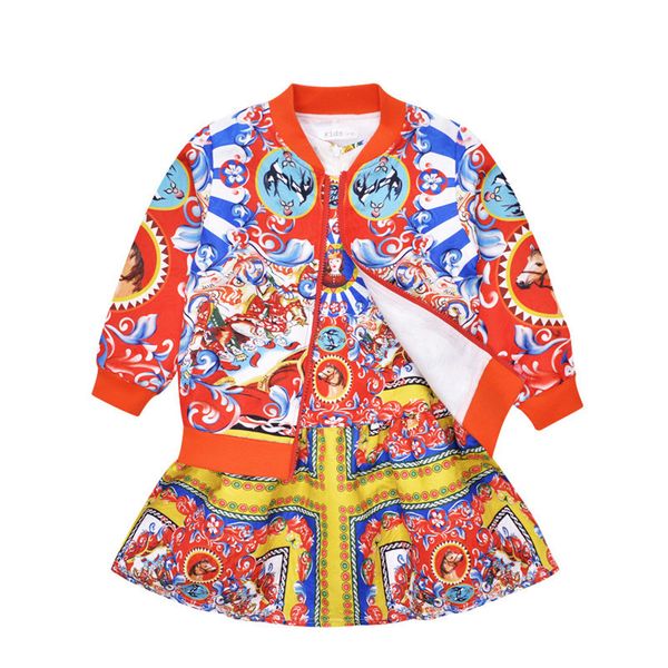 

2019 Девушка Пальто Платье Набор Мода Осень Малыш Спортивный Костюм Детская Одежда