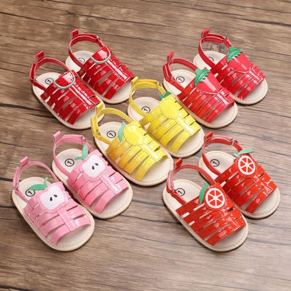 

summer baby sandals boys girls pu fruit print breathable anti-slip sandals toddler soft soled shoes 0-18m, Black;red