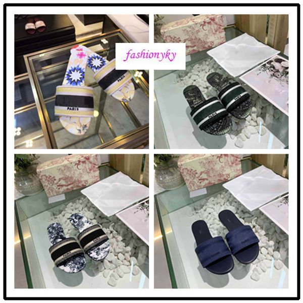 

original box dazzle flowers women sandals designer slippers embroidery sandal floral brocade slipper beach causal slipper, Black