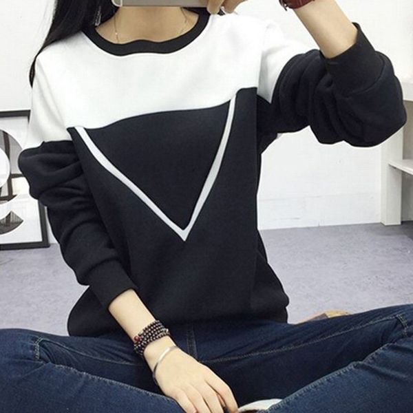 

women v pattern pullover sweatshirt fashion black white patchwork hoodies rk