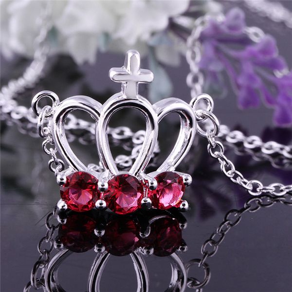 

crown red women's sterling silver plate necklace,fashion 925 silver pendant necklace with chains gn614