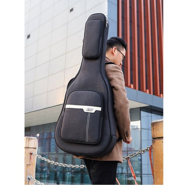 

universal 38 39 40 41 inch guitar package acoustic guitar double straps padded soft case bag waterproof backpack, Black;red