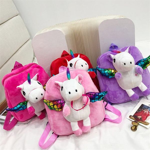 

unicorn children backpack cartoon school backpack kindergarten kids crystal velvet plush toy shoulder bag 4 color ems fj494