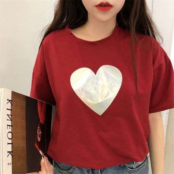 

vintage summer girl tee love reflective loose women t-shirt harajuku kpop o-neck female streetwear fashion cloth, White