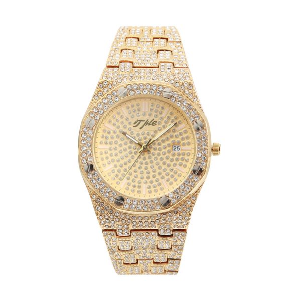

all diamond watches for ordinary waterproof men round luxury men's watch hip hop men's fashion date quartz watch iced out bling wa, Slivery;brown