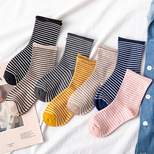 

japanese korean style hemming woman socks cotton for spring autumn loose socks women pink calcetines mujer meias b0059, Black;white