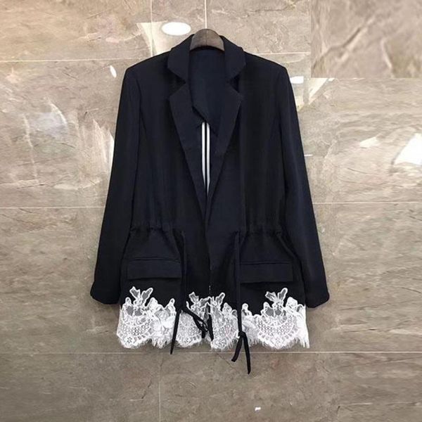 

blazers lace spliced suit blazer drawstring long sleeve slim high waist suit coat 2020 autumn womens casual wear v967, White;black