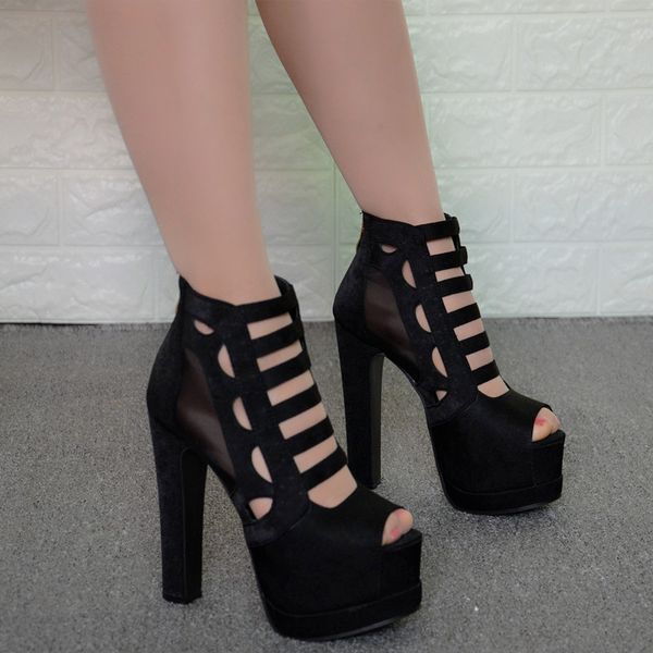 

2018 new catwalk 14cm super high heel sandals fish mouth thick with roman women's sandals temperament elegant high heels, Black