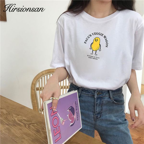 

hirsionsan kawaii cartoon print t shirt women 2020 korean aesthetic cotton female tshirts harajuku soft casual plus size, White