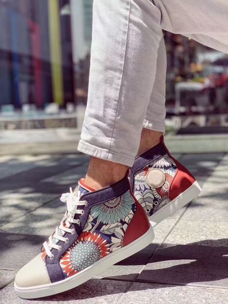 

2019 red bottom sneakers spikes for men party wedding shoes,sun flower famous spikes beads red bottom sneaker high party party35-46, Black