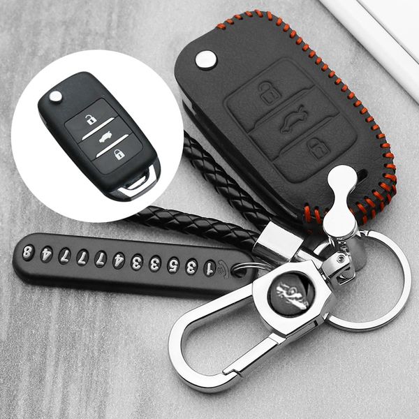 

car key case real leather flip remote fob shell cover keychain keys bag for changan cs75 eado cs35 raeton cs15 v3 v5 v7