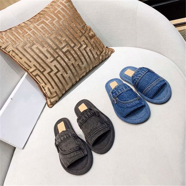 

men designer shoes women denim flip flops slides summer beach indoor flat fashion sandals slippers house flip flops, Black