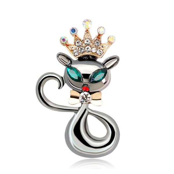 

fine brooch in rhinestone fashion cat brooch animal corsage wholesale, Gray