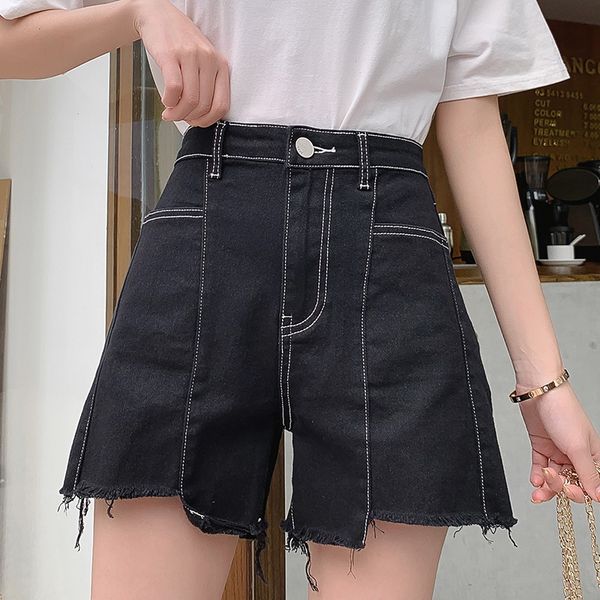 

shorts jeans for women high waist plus size softener summer tassel black blue splice denim wide leg pants