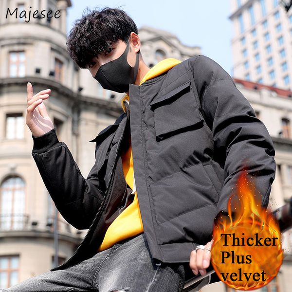 

parkas men hooded winter thicker plus velvet warm slim leisure simple all-match parka mens large size trendy korean outerwear, Black