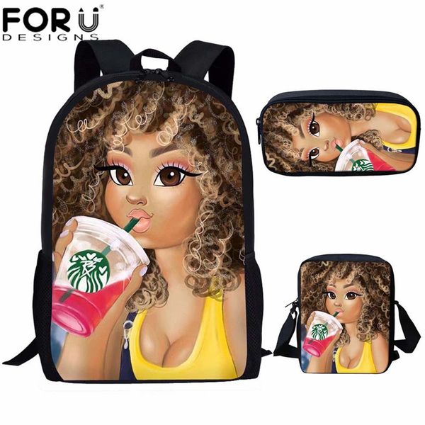 

forudesigns kids backpack girls school bags set for children black art african girl print bagpack toddlle back pack bolso afro