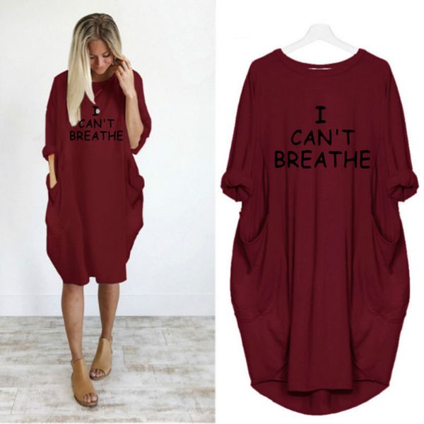 

i cant breathe women letter printed dresses fashion new ladies dresses casual loose long sleeve apparel active womens wholesale for unisex, White;black