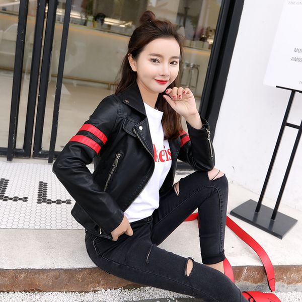 

fashion women's new korean leather women's short pu leather short jacket slim thin jacket, Black