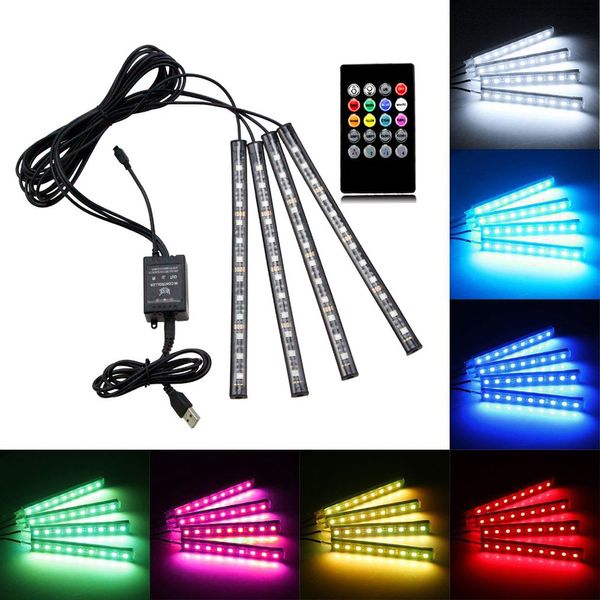 

car interior led sole ambience lights rgb one for four colorful voice-activated music rhythm neon lights car light