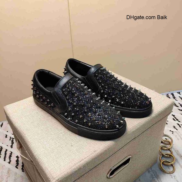 

with box low cut spikes flats shoes red bottom for men and leather sneakers party wan1 ij68, Black;red