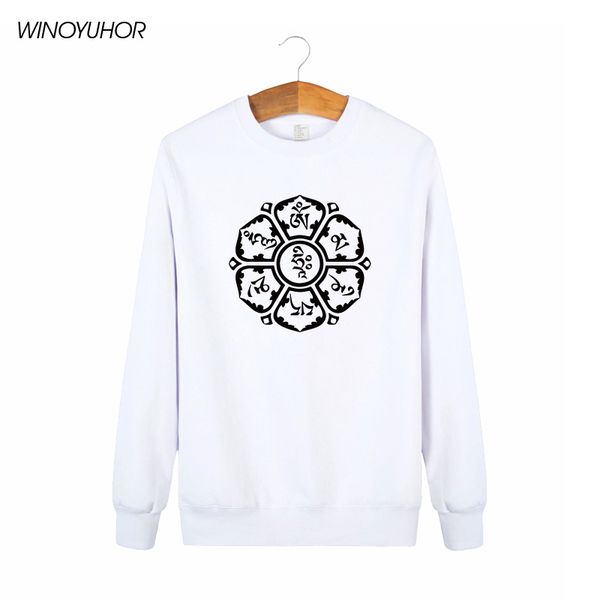 

winter new fashion jn buddhism om mani padme hum hoodies men long sleeve crew neck sweatshirts casual male streetwear, Black