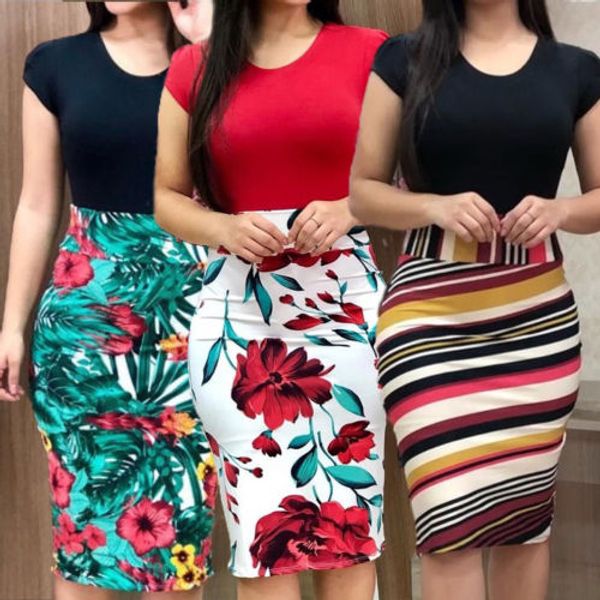 

women dresses short sleeve floral print patchwork slim bodycon dress cocktail party pencil dress, Black;gray