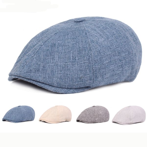 

ht2386 cotton linen beret cap spring summer breathable men women cap sun hat vintage ivy newsboy flat artist painter berets, Blue;gray