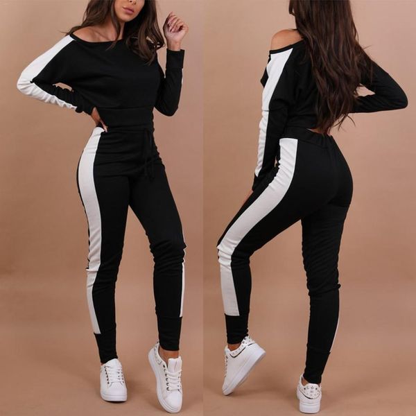 

women two-piece sportswear gym fitness clothes jogging suits for women workout yoga leggings sport suit ropa deportiva hombre, White;black