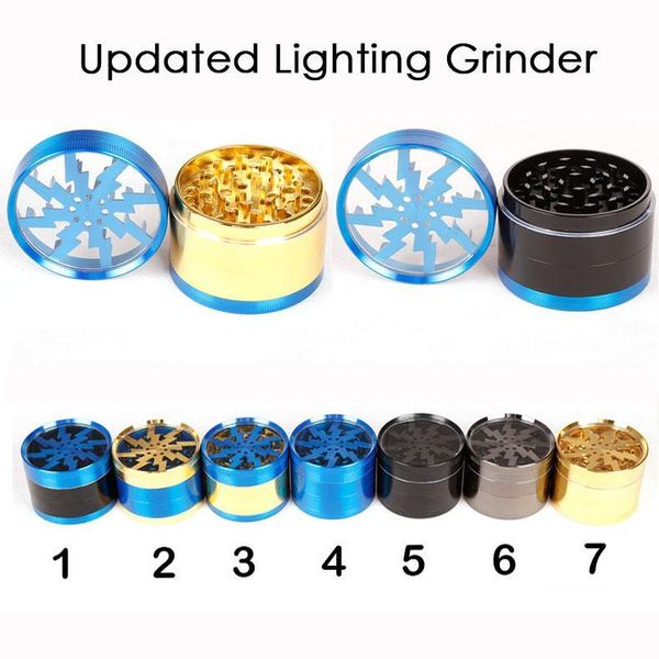 

NEW Пестрая Обновленный Gold Lighting Grinder Херб шлифмашины 63мм цинковый сплав Измельчители Clear Top Window Lighting 8 зубов