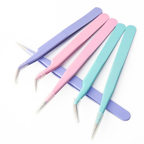 

colored anti-static tweezers for eyelash stainless makeup beauty kit eyebrow extension repair precision set tweezers steel tools